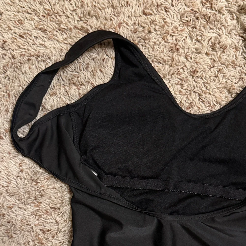 Namaste Beaches Black One Piece Swimsuit with Gold Text